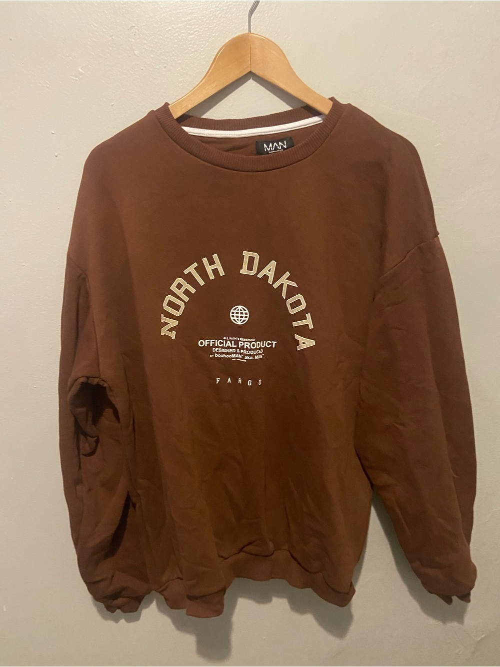 Boohoo Brown 'North Dakota' Crewneck Sweatshirt